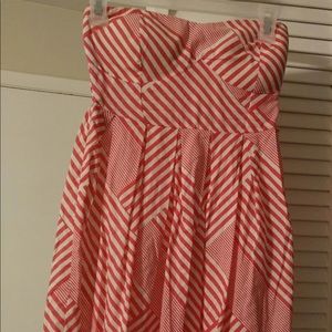 Pink and white strapless dress